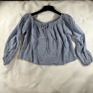 Hollister Striped off shoulder Elastic Blue Women's small nautical beach spring